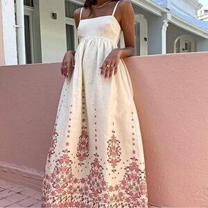 Commense Cream Pink Floral Empire Waist Maxi Dress Medium NWT Pockets